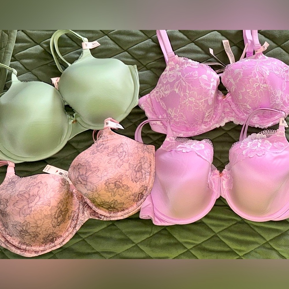 Victoria's Secret Pink and Green T-Shirt Bras Intimates 4 Bra BUNDLE!!! 36D NWT